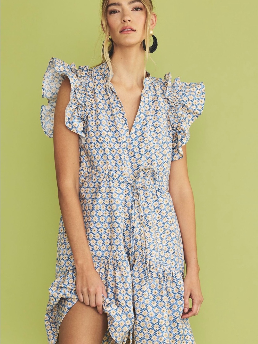 Anthropologie Blue and White Floral Ruffle Dress s